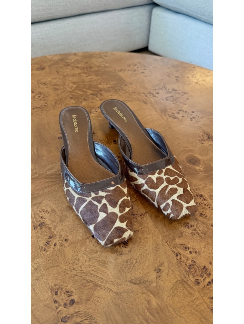 Liz Claiborne Women's Brown Giraffe Print Kitten Heel Slip-On Shoes Size 9M